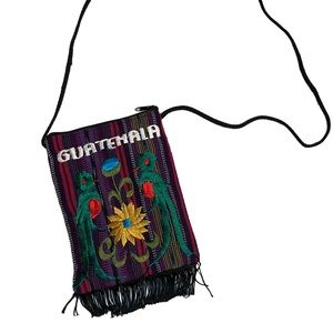 Hand Woven Small Messenger Purse Bag with Quetzal Birds and Guatemala Embroidery